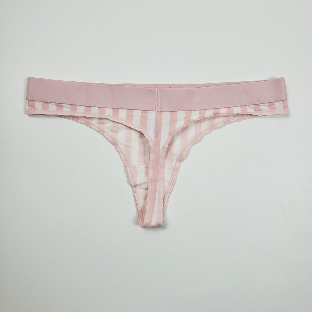 Victoria's Secret Shine Patch Thong Panty Womens Medium VS Signature Pink Stripe - Picture 13 of 14